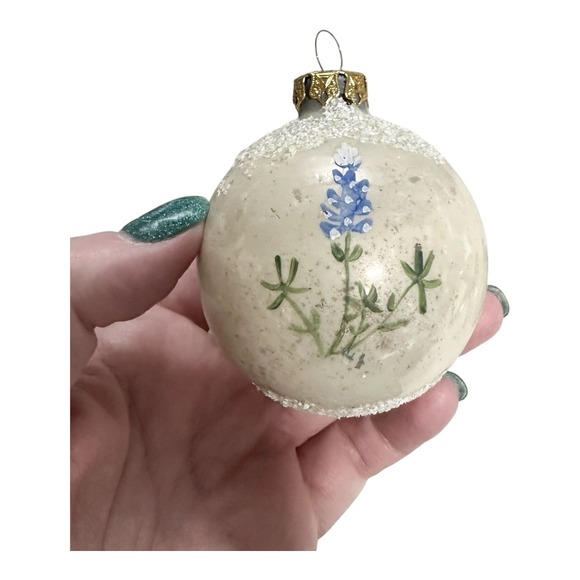 Vtg Bluebonnets CHRISTMAS Glass ORNAMENTS DECORATIONS LOT OF 5 Hand Painted - Picture 4 of 5
